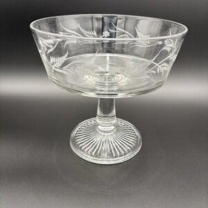 Riverside Glass Compote Thumbprint‎ Band Clear EAPG Antique